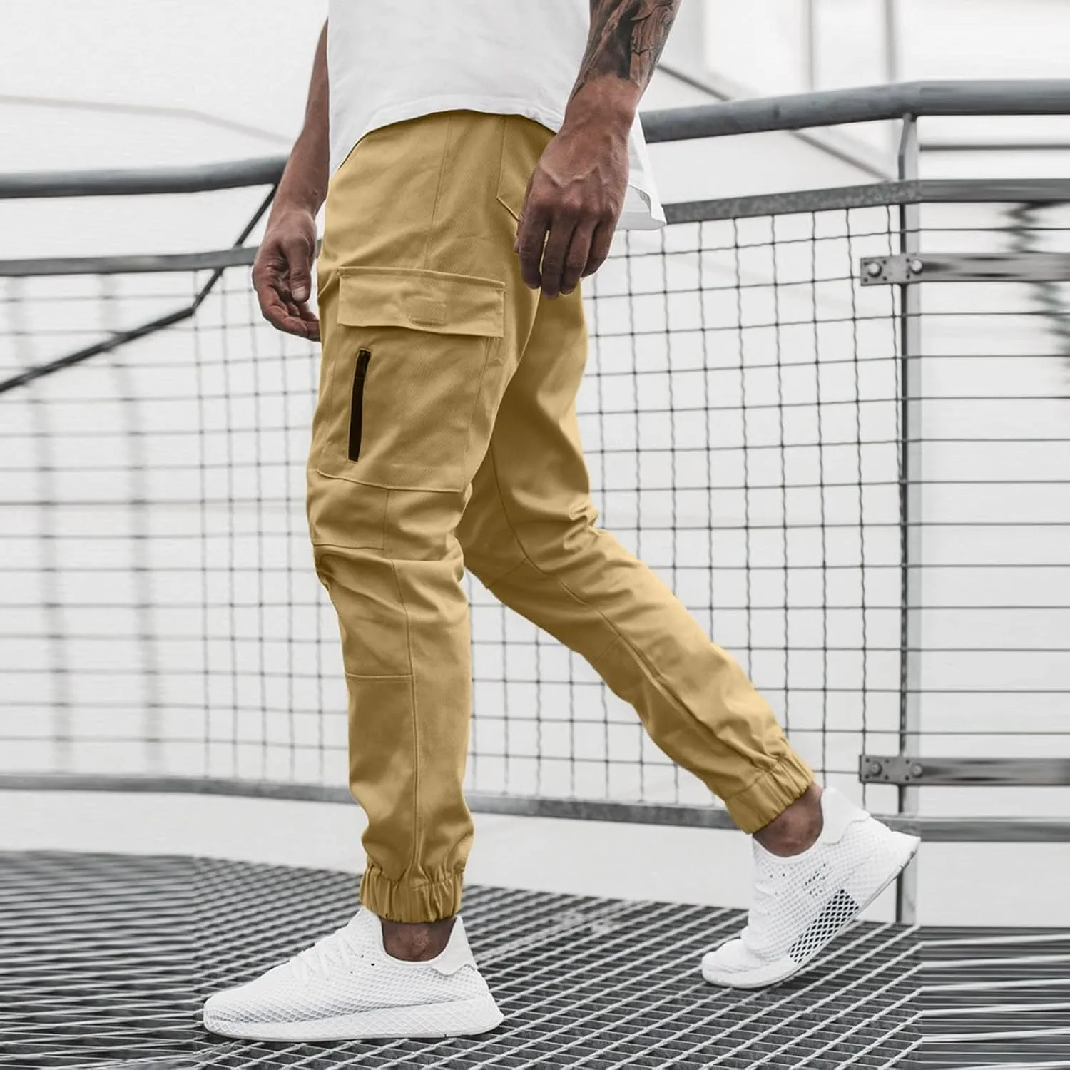 Mens Cargo Pants Relaxed Fit Pockets Trousers for Running Training Mens Joggers Sweatpants Slim Fit Tapered Athletic