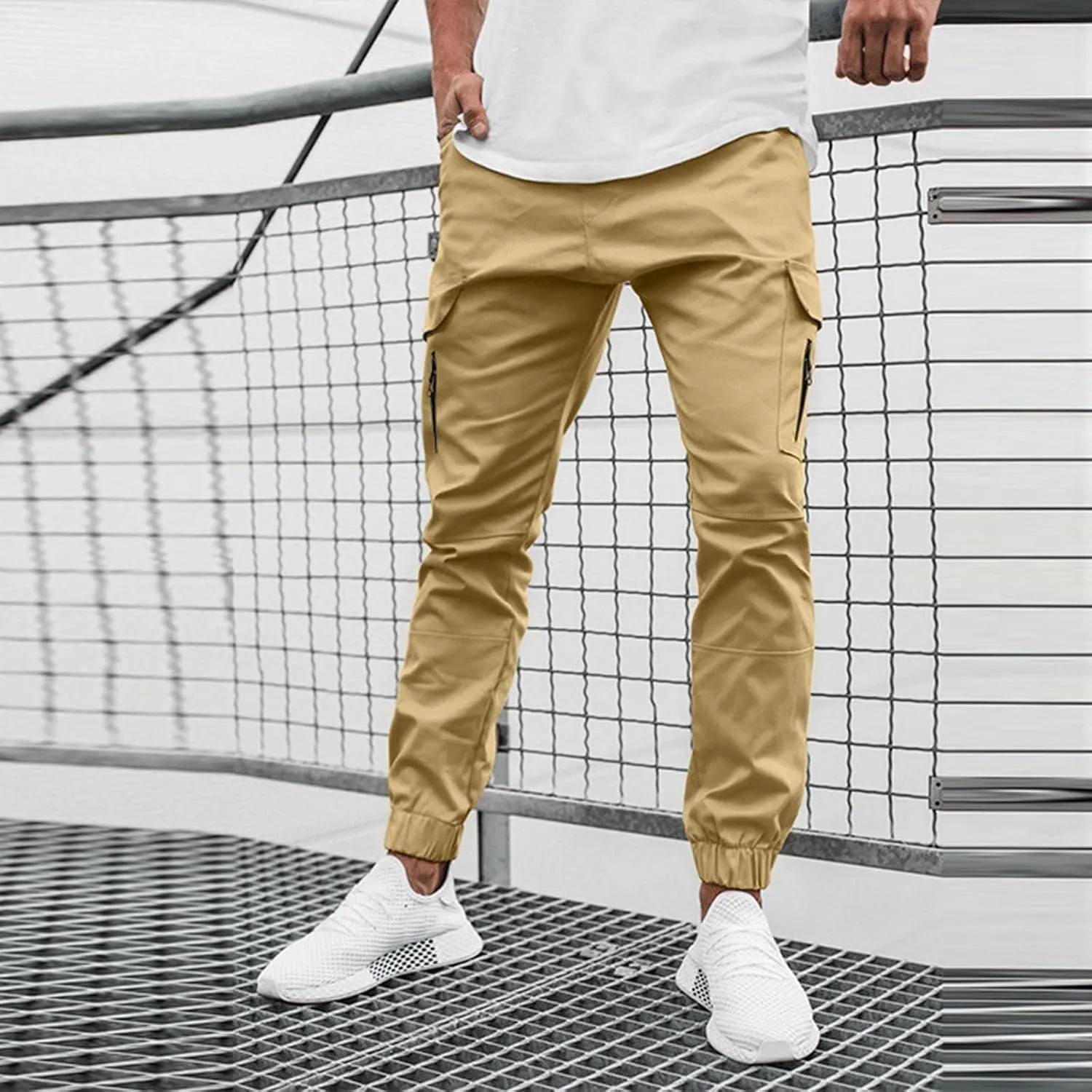 Mens Cargo Pants Relaxed Fit Pockets Trousers for Running Training Mens Joggers Sweatpants Slim Fit Tapered Athletic