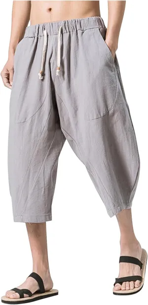 Mens Casual Pants Linen Pants Drawstring Beach Pants Relaxed-Fit Yoga Pants Summer Elastic Waist Pants