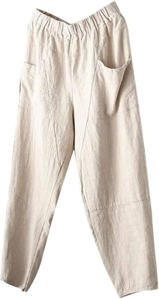 Men's Casual Pants Linen Pants Relaxed-Fit Beach Pants Summer Yoga Pants Soft Elastic Waist Pants