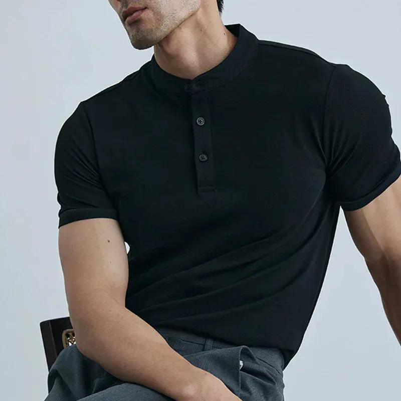 Mens Collared Tee  Slim Fit  Lightweight Cotton  Short Sleeve Casual Shirt