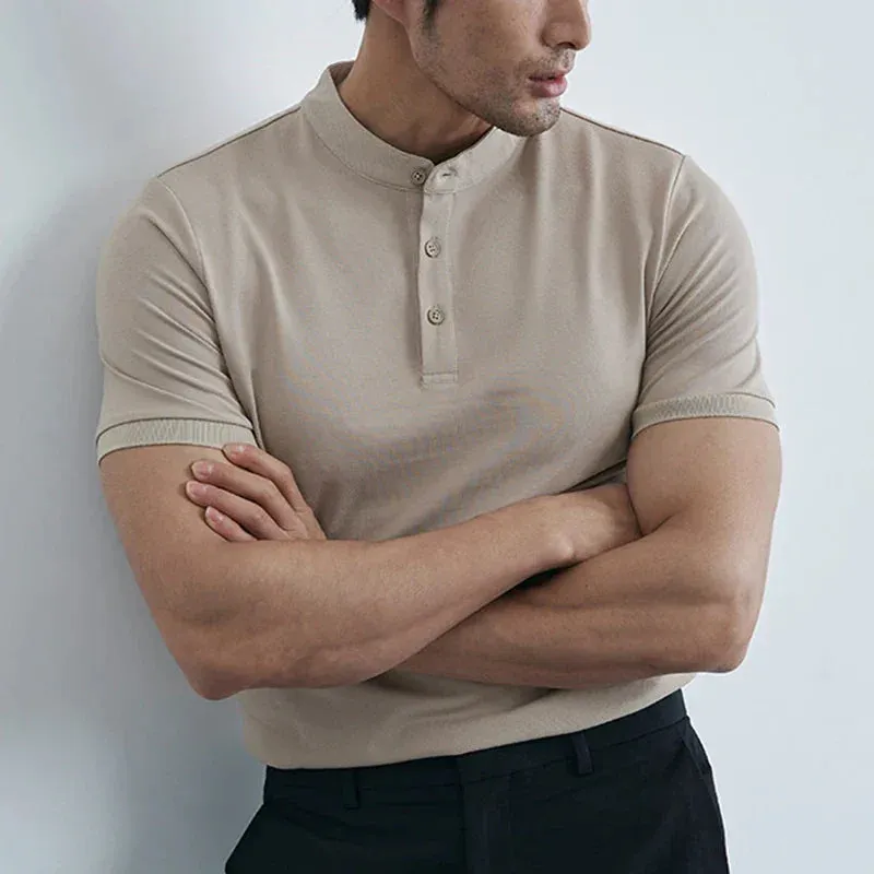 Mens Collared Tee  Slim Fit  Lightweight Cotton  Short Sleeve Casual Shirt