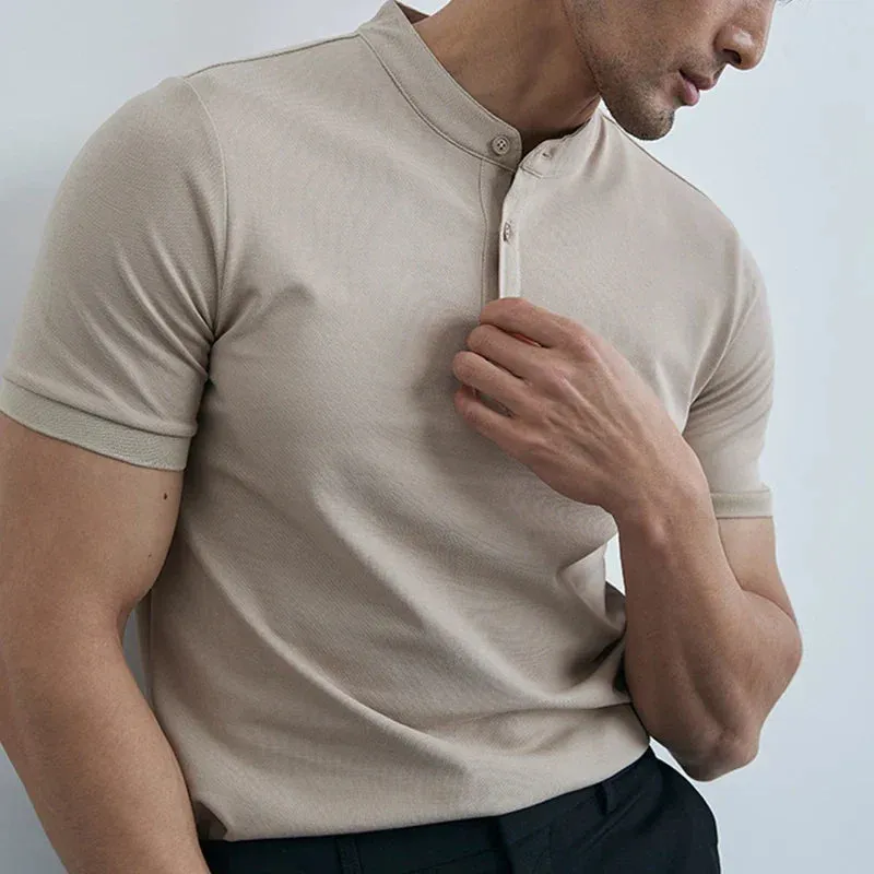 Mens Collared Tee  Slim Fit  Lightweight Cotton  Short Sleeve Casual Shirt