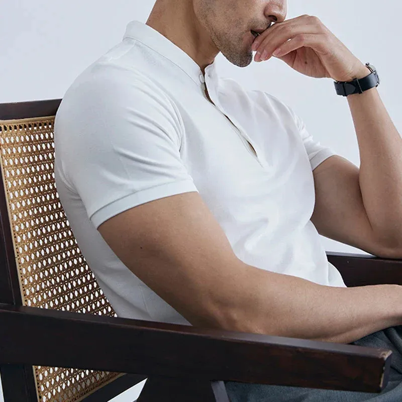 Mens Collared Tee  Slim Fit  Lightweight Cotton  Short Sleeve Casual Shirt