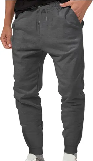 Men's Jogger Sweatpants Elastic Waist Comfy Bottoms Slim Fit Drawstring Trousers Lounge Gymwear Stretch Athletic Fit