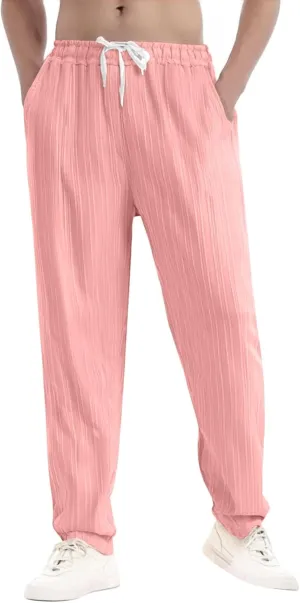 Mens Pants Casual Loose Fit Trendy Straight-Leg Elastic-Waisted Work Pant Outdoor Breathable Relax Fit Basic Outfits