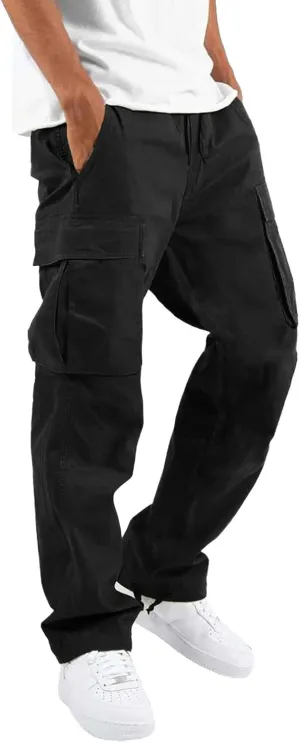 Mens Pants Casual Relaxed Fit Joggers Hiking Drawstring Chino Cargo Pants Straight Leg Pants Winter Workout Sweatpants