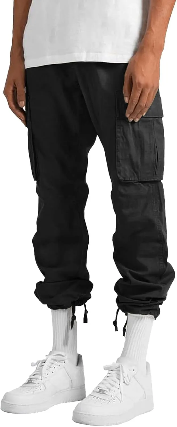 Mens Pants Casual Relaxed Fit Joggers Hiking Drawstring Chino Cargo Pants Straight Leg Pants Winter Workout Sweatpants