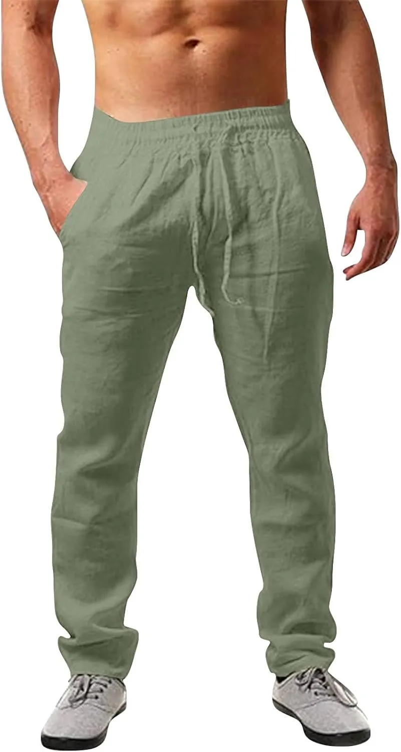 Men's Pants Loose Fit Trendy Elastic-Waisted Drawstring Straight-Leg Comfy Pants Relax Fit Fashion Outdoor Outfits