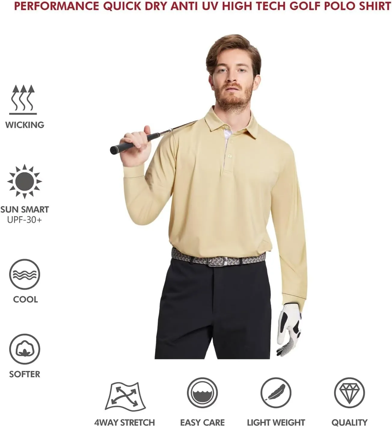 Mens Polo Shirts Short and Long Sleeve Casual Solid Stylish Dry Fit Performance Designed Collared Golf Polo Shirts for Men