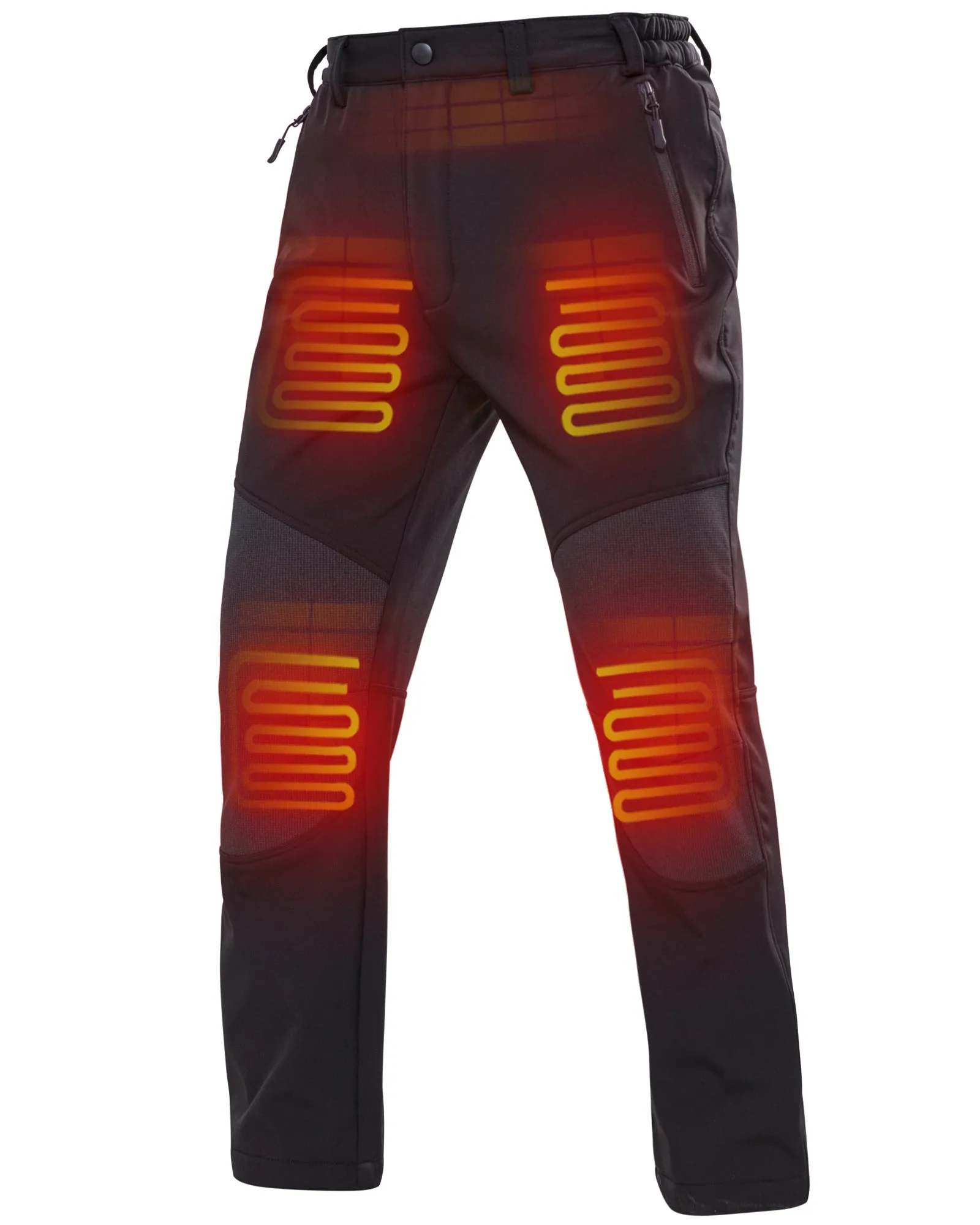 Men's Soft Shell  Heated Pants with 12V Battery Pack Fleece Lined - Black