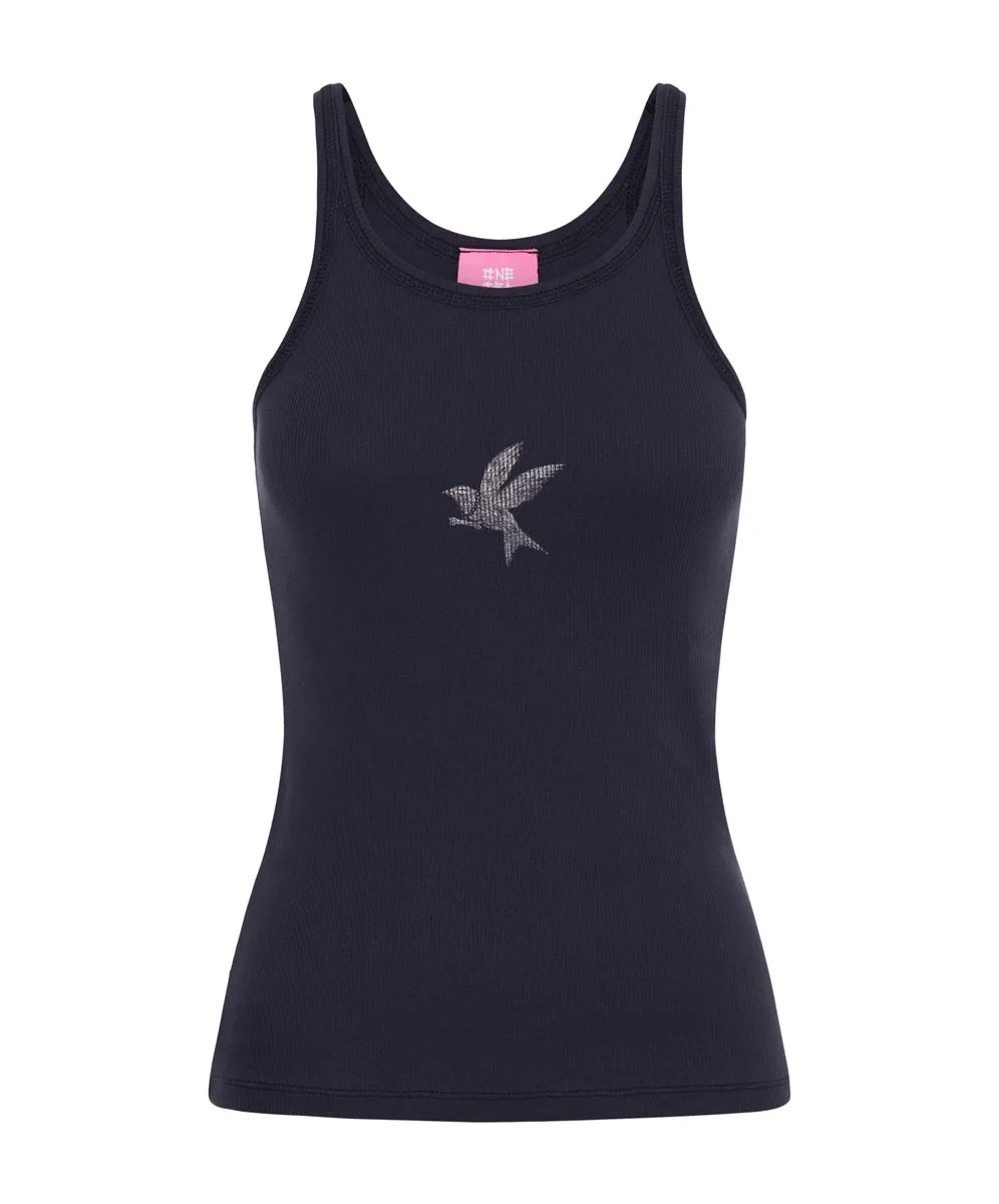 ONE TEASPOON Womens Petrol Bower Bird Ribbed Tank Top - Petrol