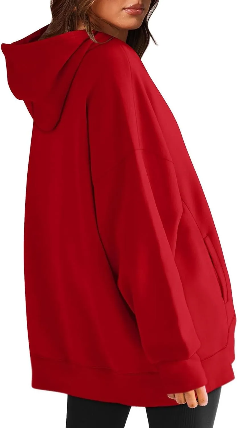 Oversized Sweatshirt for Women Plus Size Solid Color Drop Shoulder Pullover Hoodies with Pockets Fall Fashion Outfits