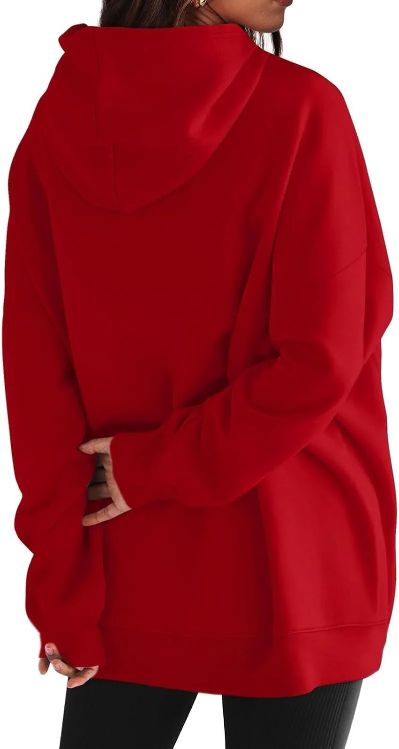 Oversized Sweatshirt for Women Plus Size Solid Color Drop Shoulder Pullover Hoodies with Pockets Fall Fashion Outfits