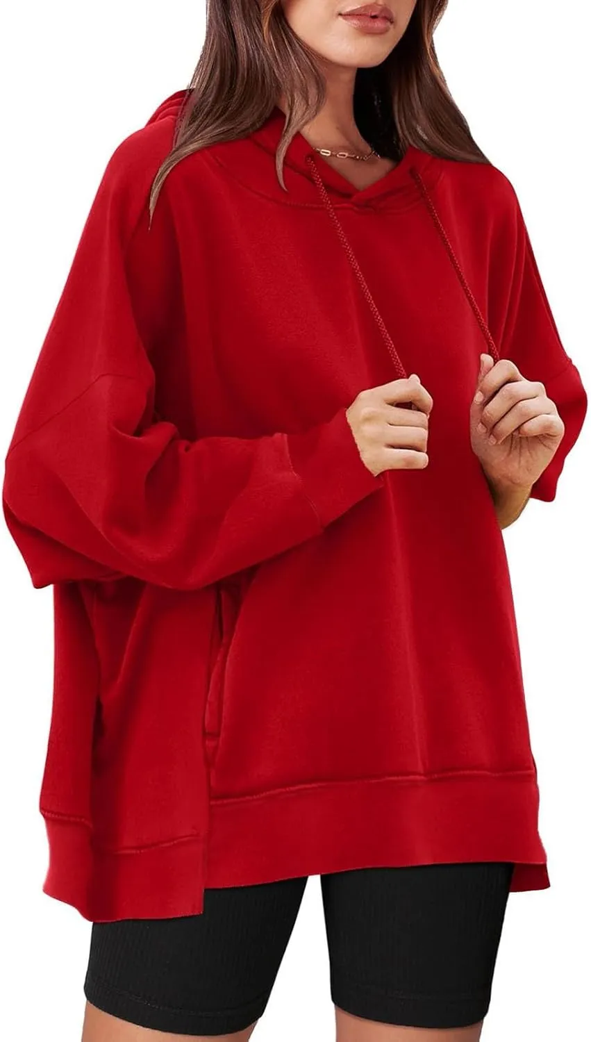 Oversized Sweatshirt for Women Plus Size Solid Color Drop Shoulder Pullover Hoodies with Pockets Fall Fashion Outfits
