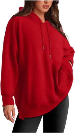 Oversized Sweatshirt for Women Plus Size Solid Color Drop Shoulder Pullover Hoodies with Pockets Fall Fashion Outfits