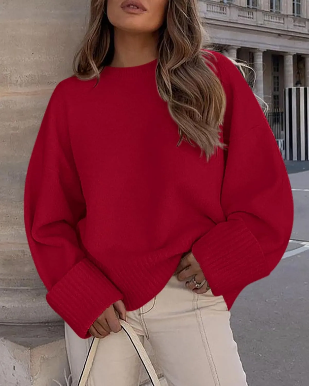 PRETTYGARDEN Women's Fall Oversized Sweaters Casual Crewneck Pullover Long Sleeve Fuzzy Chunky Knit Tops Blouse