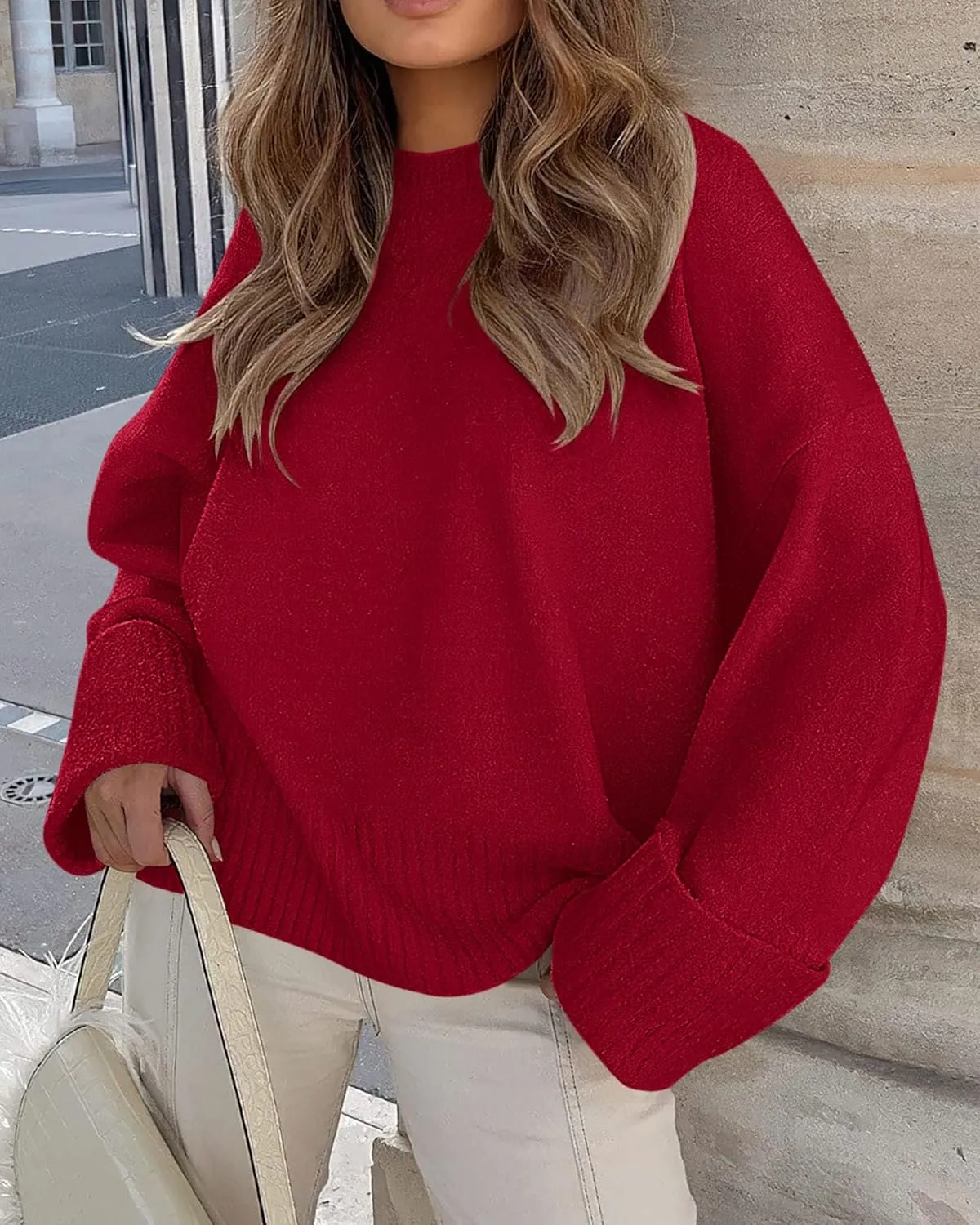 PRETTYGARDEN Women's Fall Oversized Sweaters Casual Crewneck Pullover Long Sleeve Fuzzy Chunky Knit Tops Blouse
