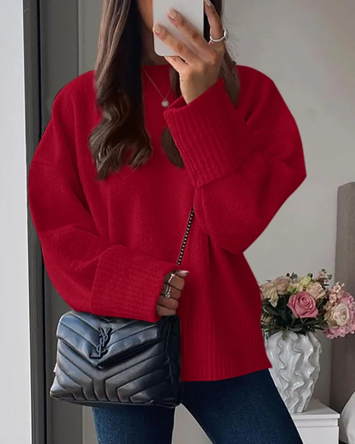 PRETTYGARDEN Women's Fall Oversized Sweaters Casual Crewneck Pullover Long Sleeve Fuzzy Chunky Knit Tops Blouse
