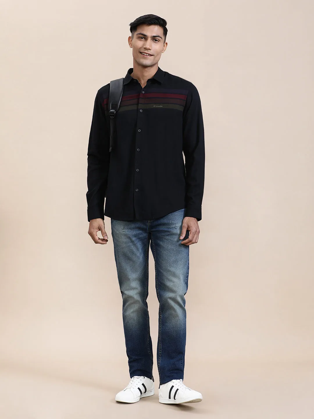 Sleek Black Striped Comfort Fit Shirt