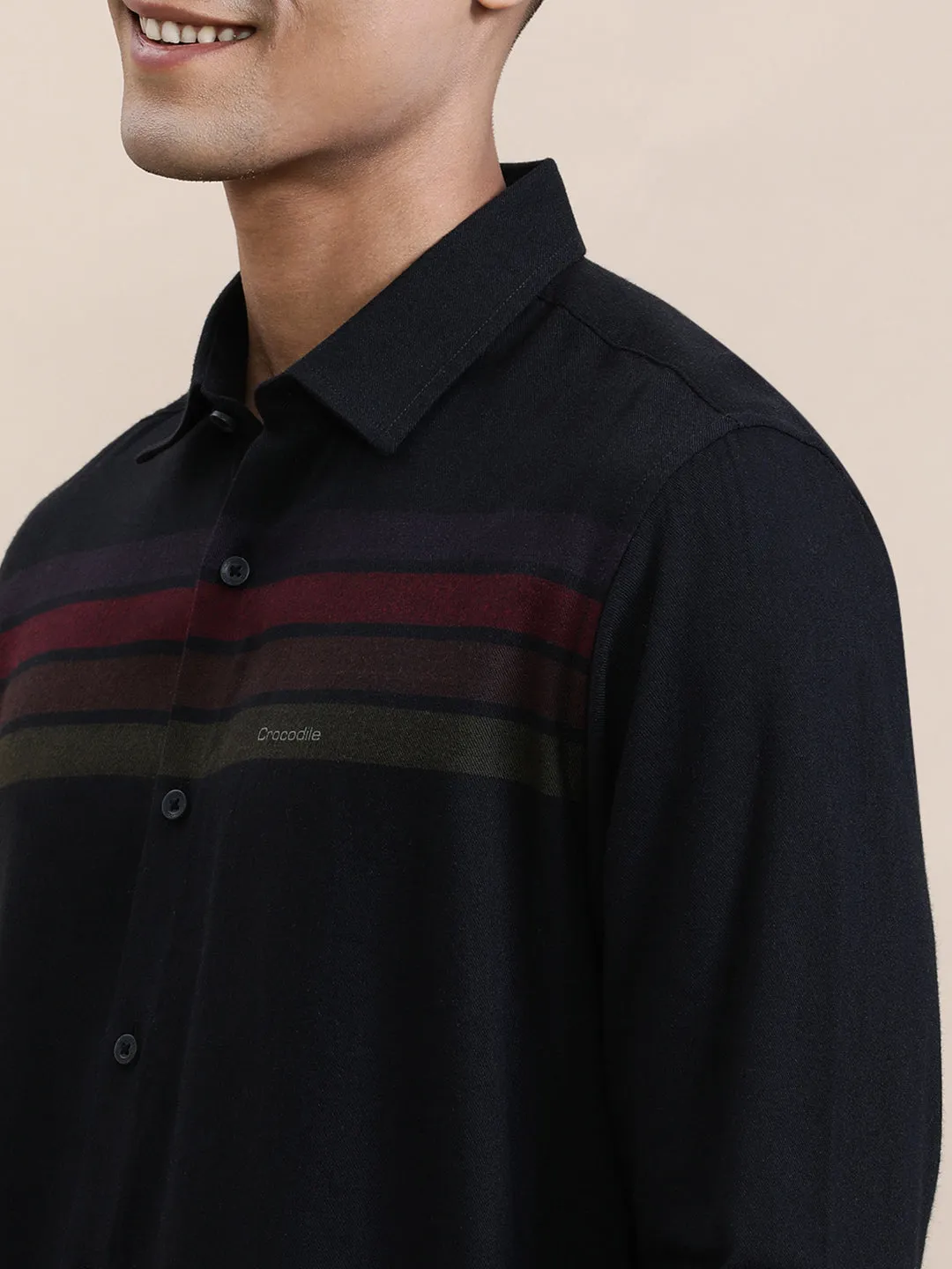 Sleek Black Striped Comfort Fit Shirt