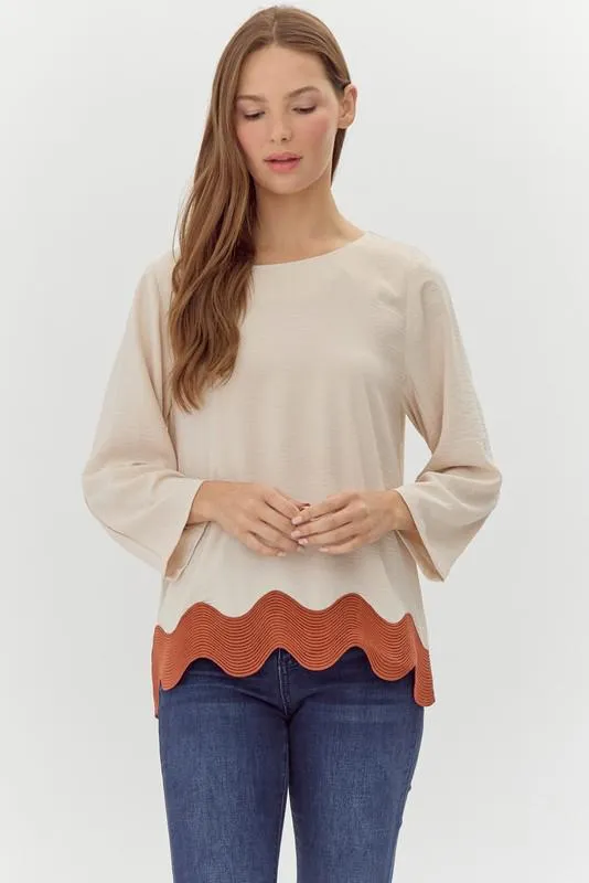 Solid Top with Contrasting Swirl Hem
