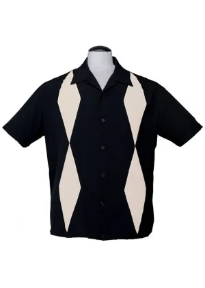 Steady Clothing Mens Diamond Duo Bowling Shirt Black Cream