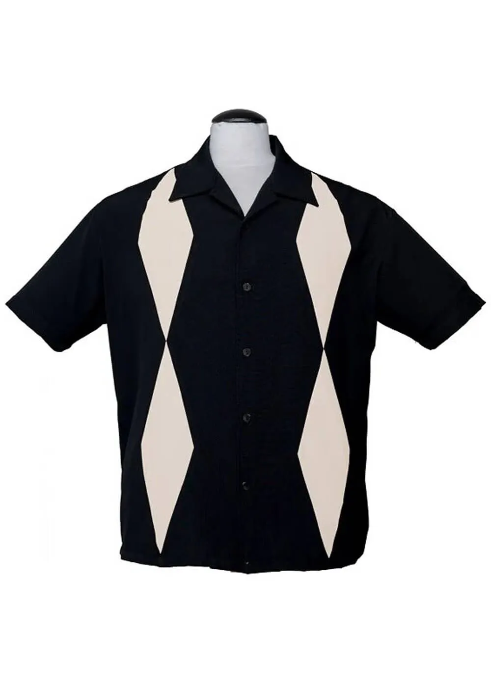Steady Clothing Mens Diamond Duo Bowling Shirt Black Cream