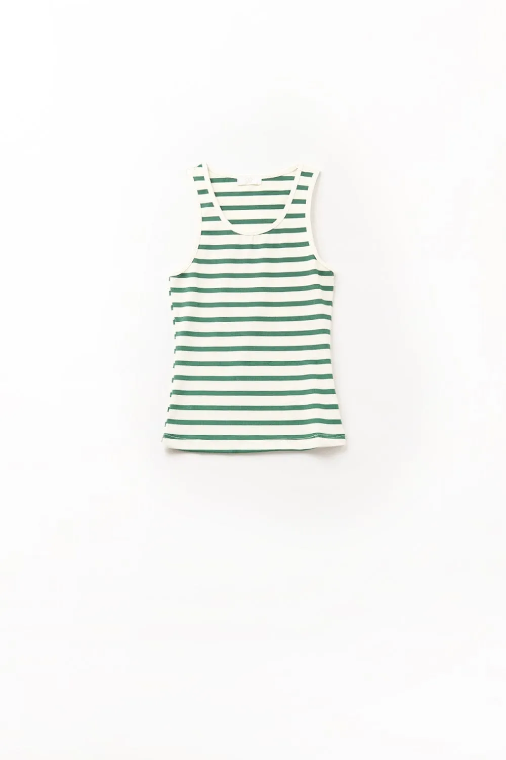 Striped White Tank Top With Green