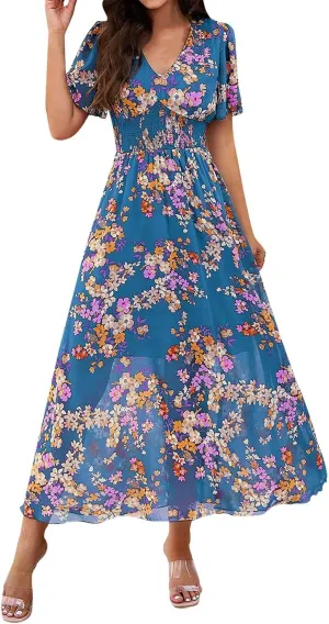 Summer Dresses for Women 2025 Women Dresses Flowy Dresses for Women Flowy Waist Pleated Swing