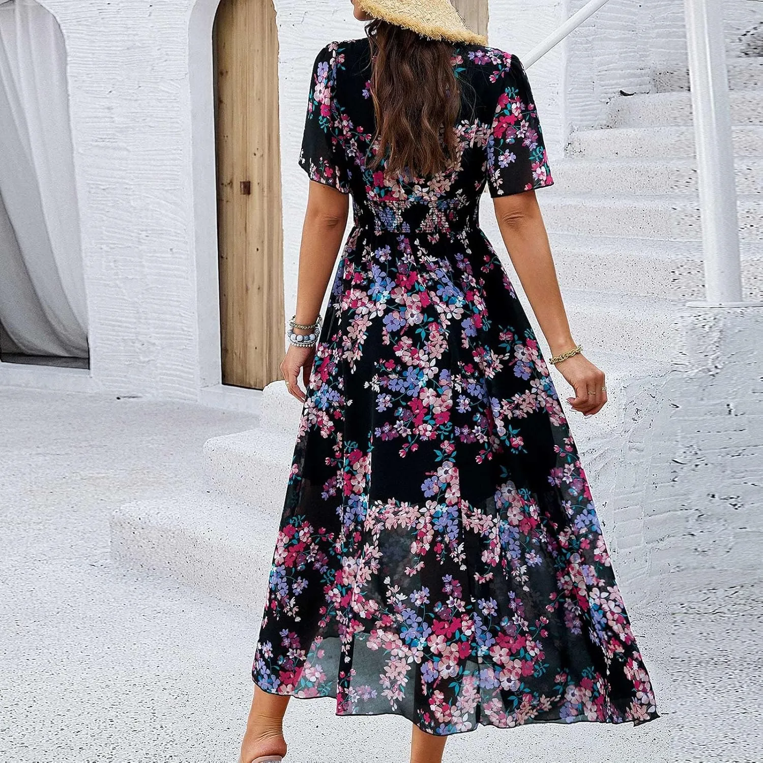 Summer Dresses for Women 2025 Women Dresses Flowy Dresses for Women Flowy Waist Pleated Swing