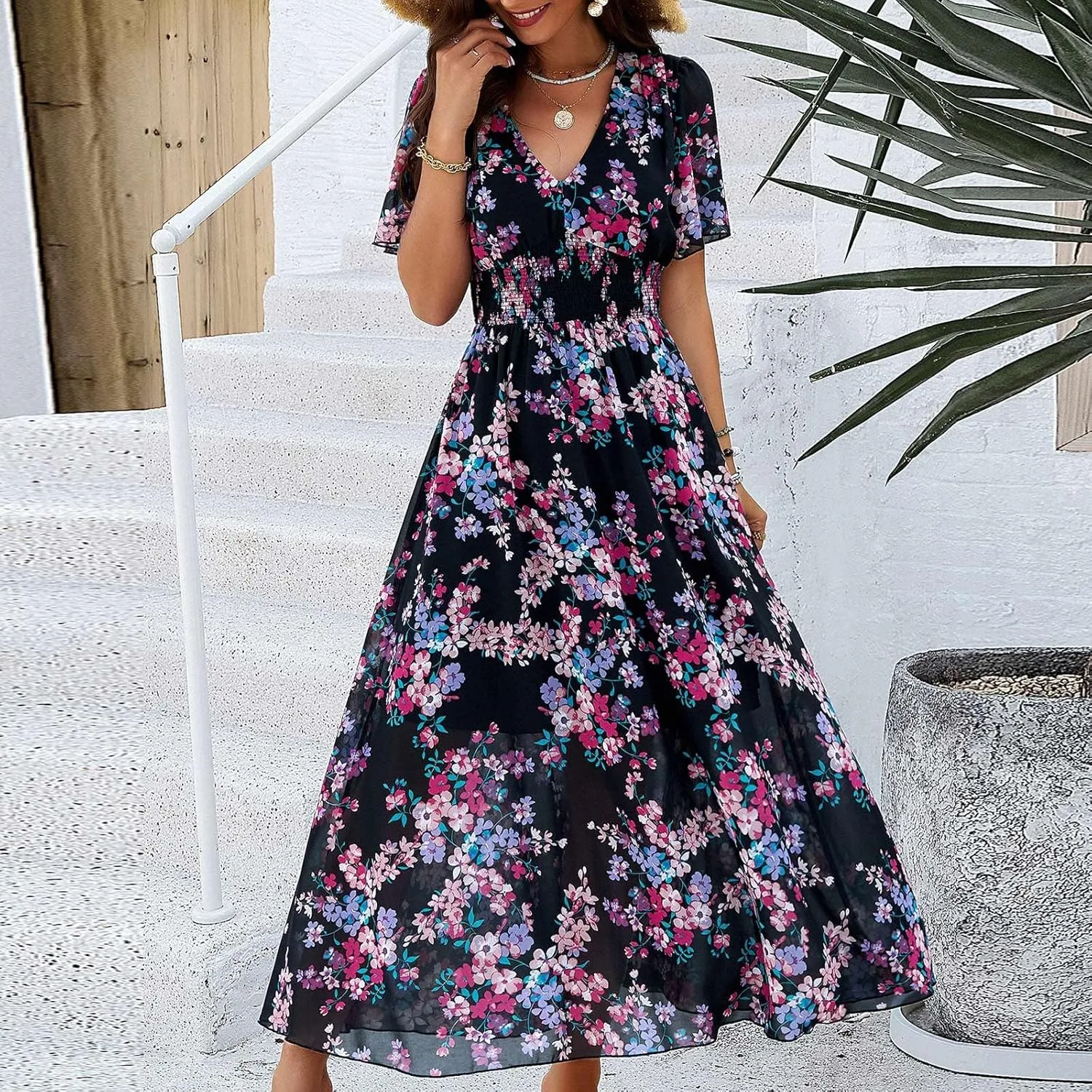 Summer Dresses for Women 2025 Women Dresses Flowy Dresses for Women Flowy Waist Pleated Swing