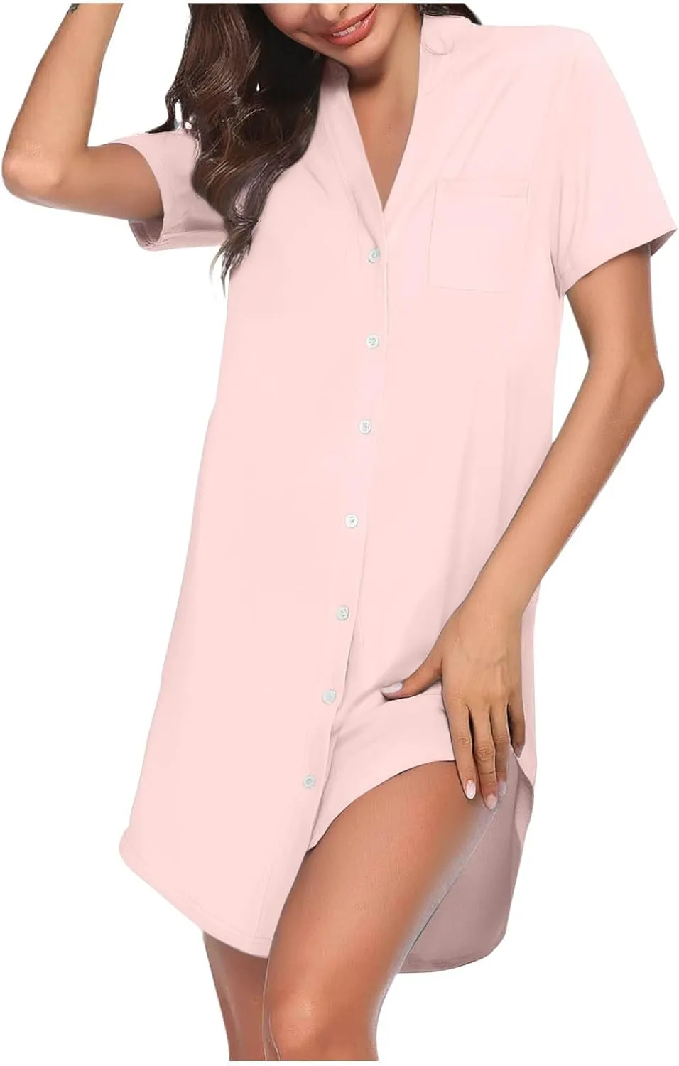 Tunic Dress for Women Button Down V Neck Short Sleeve Dresses Lounge Classic Pure T-Shirts Dress Outfits
