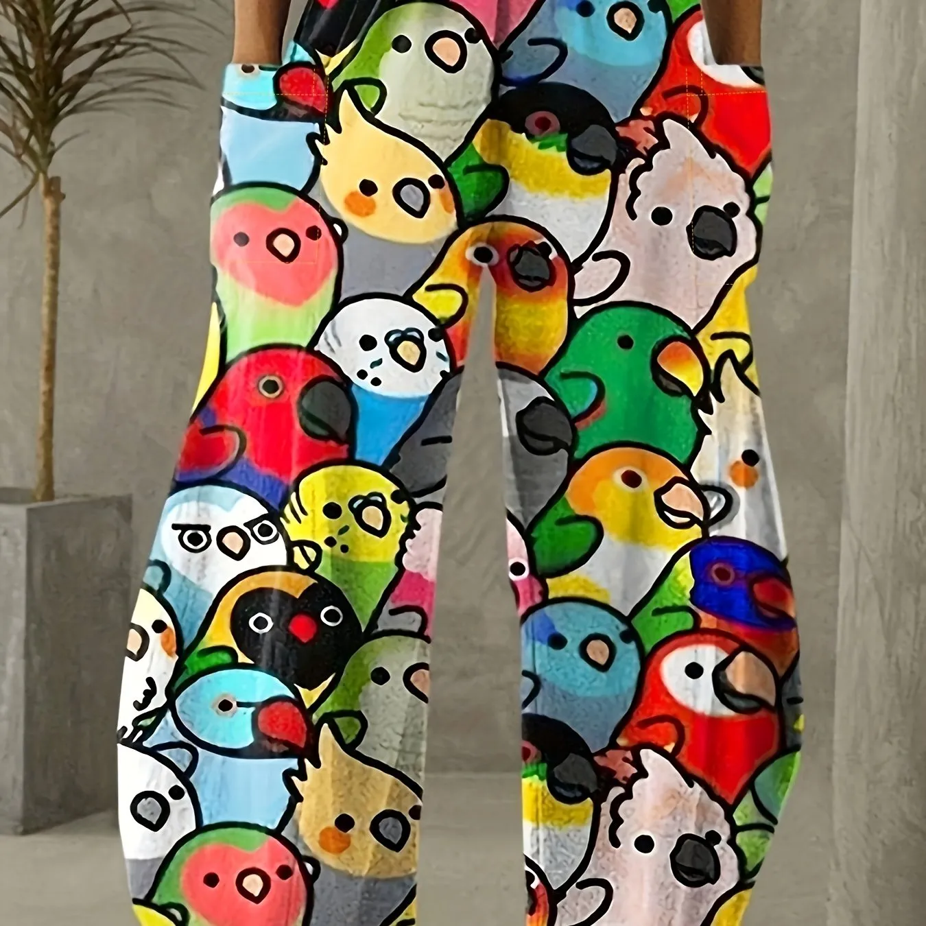 Women'S Casual Polyester Wide Leg Pants, Animal Print, Elastic Waist, with Side Pockets, for Spring/Summer/Fall