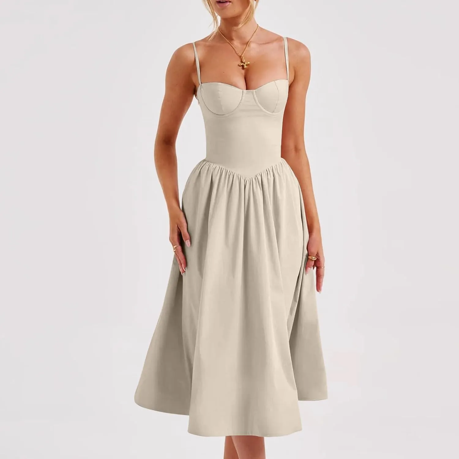 Womens Dress Flowy Pleated Hem Dresses Flowy Midi Dress Swing Party Spaghetti Strap Dresses Travel Vacation Outfits