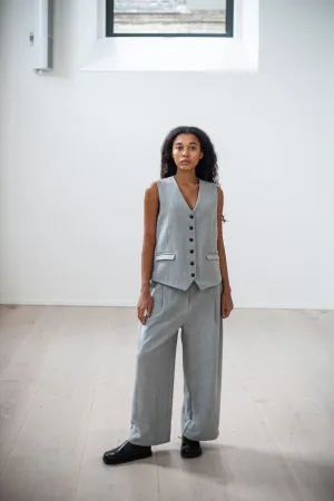 Women's heavy cotton wide-leg pleated pants