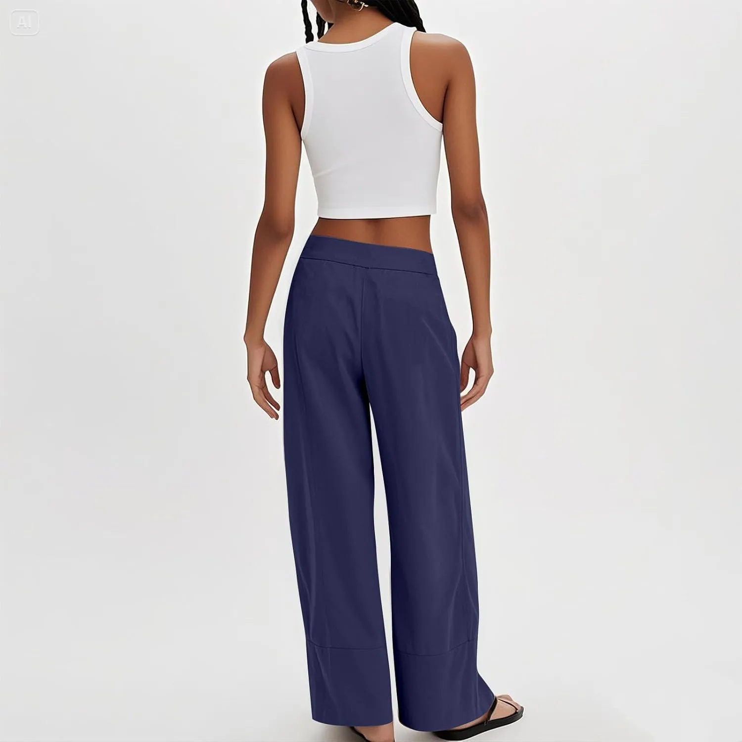 Womens Linen Pants Summer Cotton High Waist Palazzo Pants Baggy Casual Relaxed Fit Flowy Boho Beach Trousers Pockets