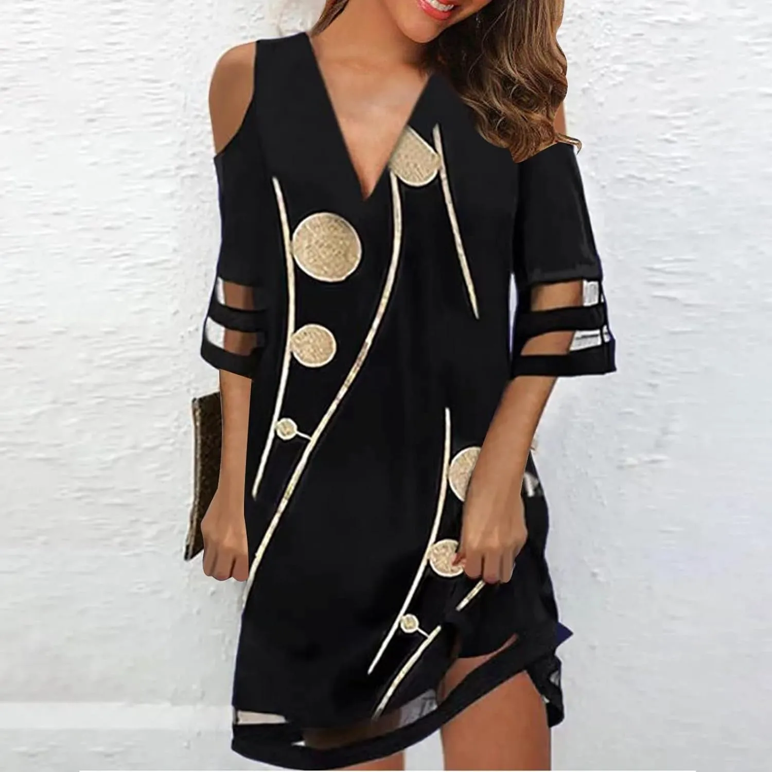 Womens Summer Dress Off-Shoulder Short Sleeved V Neck Beach Blouse Sundress Spring Dresses Travel Vacation Outfits