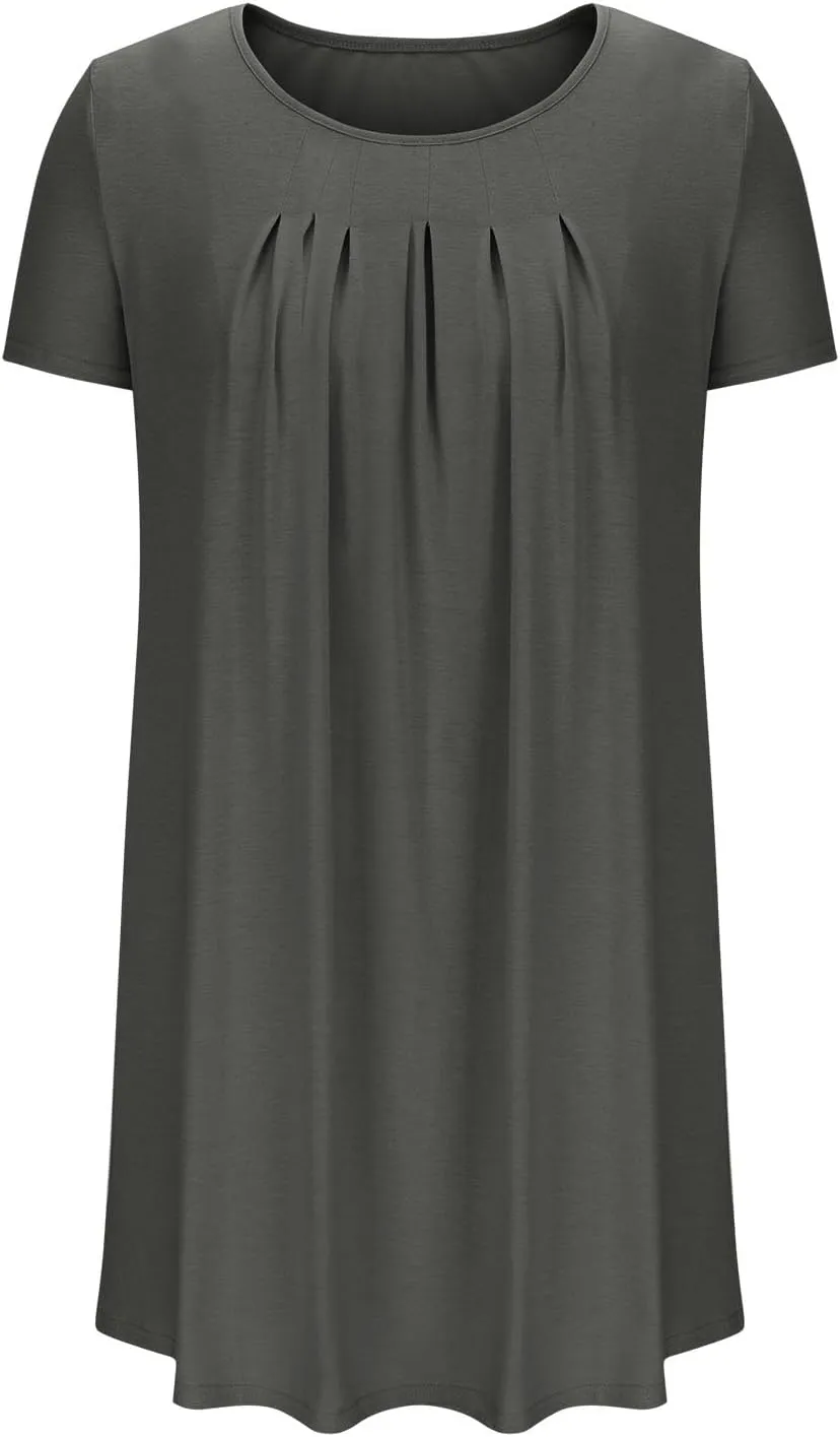Women's Summer Mini Dresses Casual Loose Beach Vacation Dress Pleated Short Sleeve Plain Tank Sundress 2025