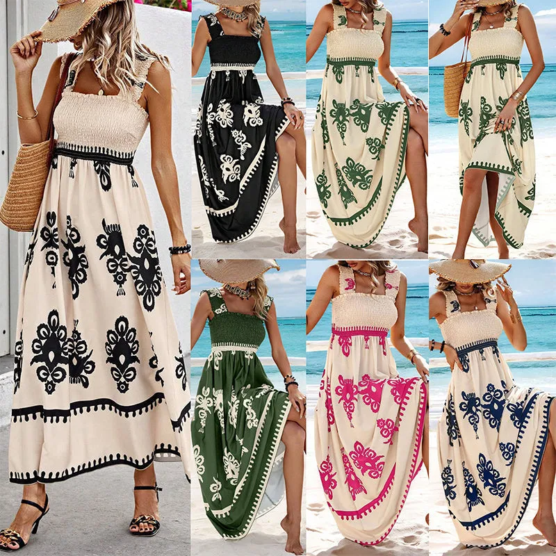 Womens Summer Print Sleeveless Flowy Long Dress