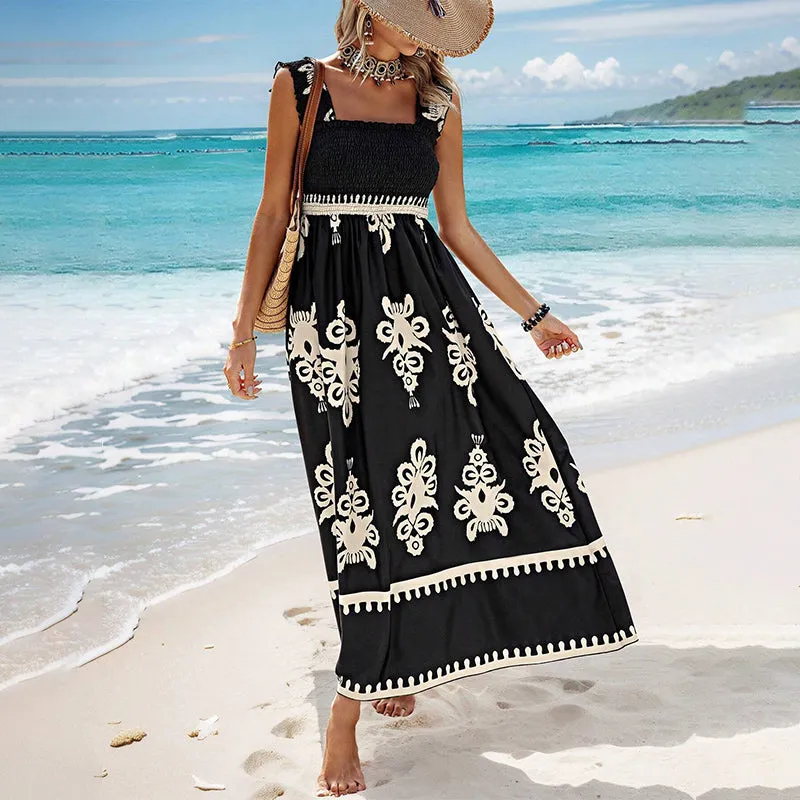 Womens Summer Print Sleeveless Flowy Long Dress