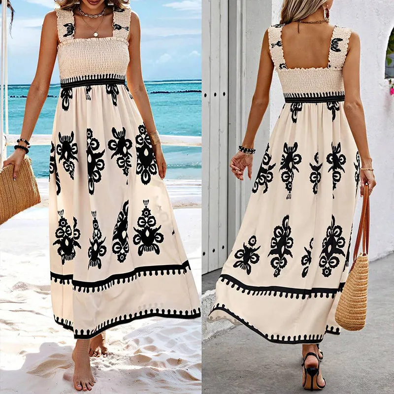 Womens Summer Print Sleeveless Flowy Long Dress