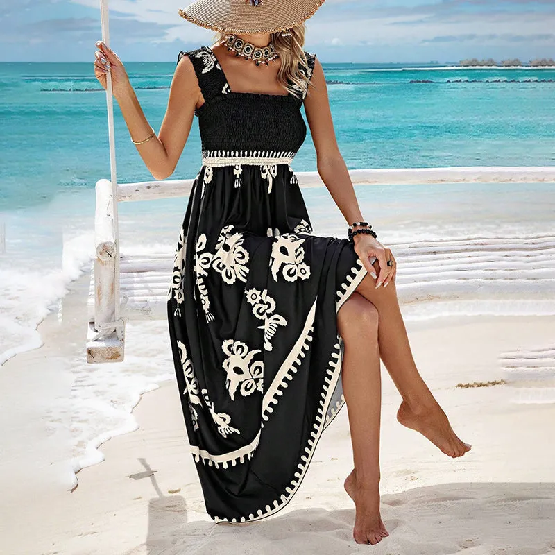 Womens Summer Print Sleeveless Flowy Long Dress