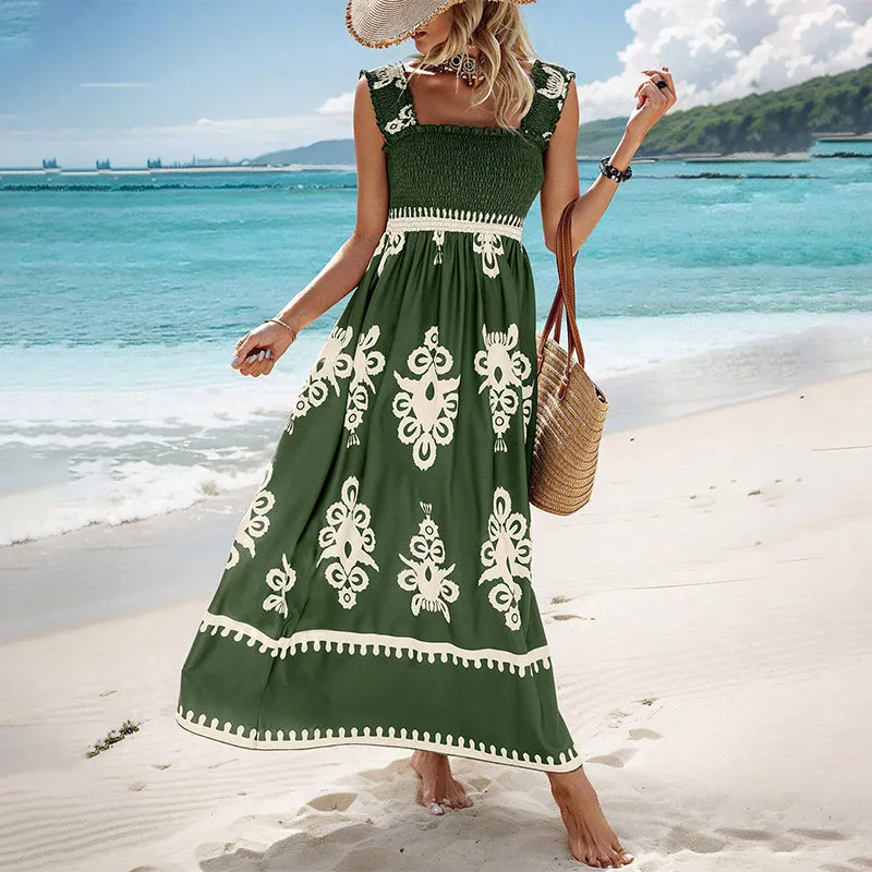 Womens Summer Print Sleeveless Flowy Long Dress