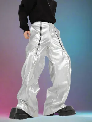 Y2K Cybercore Style Soft PU Leather Loose Pants for Men - Multiple Zipper Details