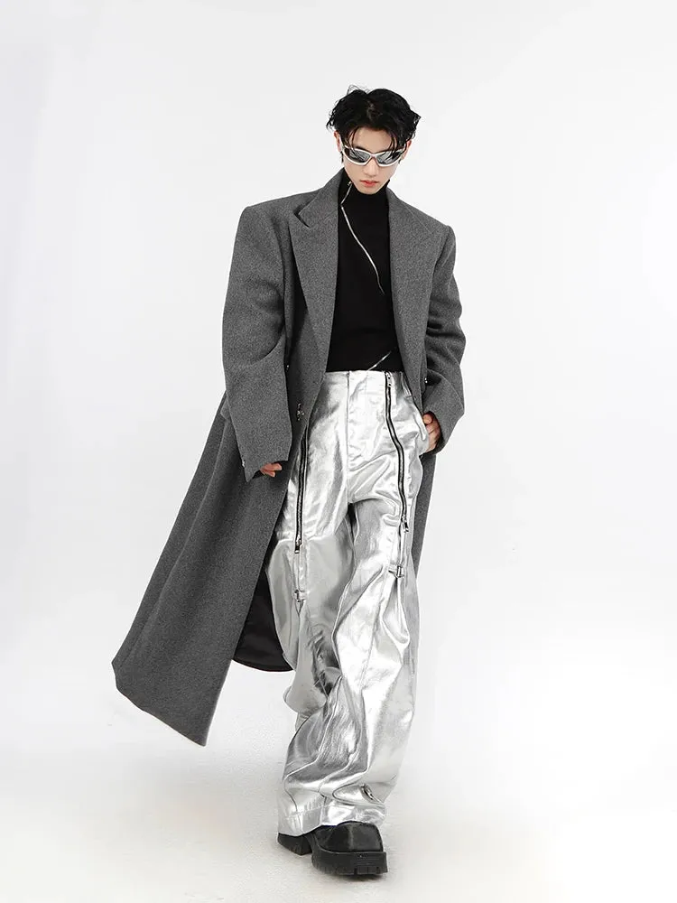 Y2K Cybercore Style Soft PU Leather Loose Pants for Men - Multiple Zipper Details